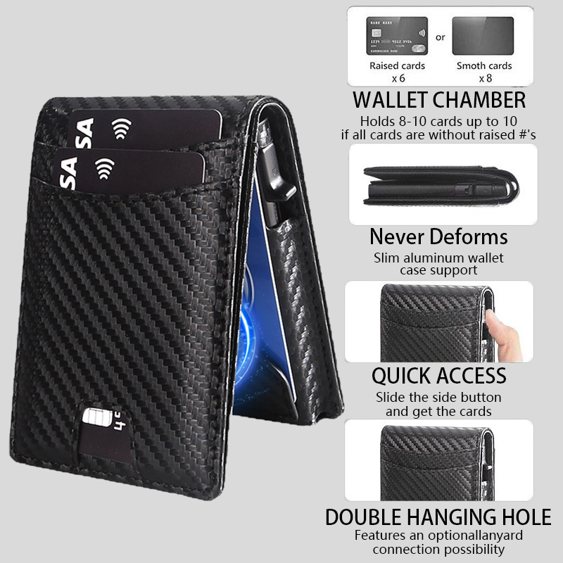Minimalist Slim Wallet for Men – Holds 9–13 Cards, RFID Blocking Aluminum Bifold with Pop-Up Card Access, Built-In Money Clip & ID Window