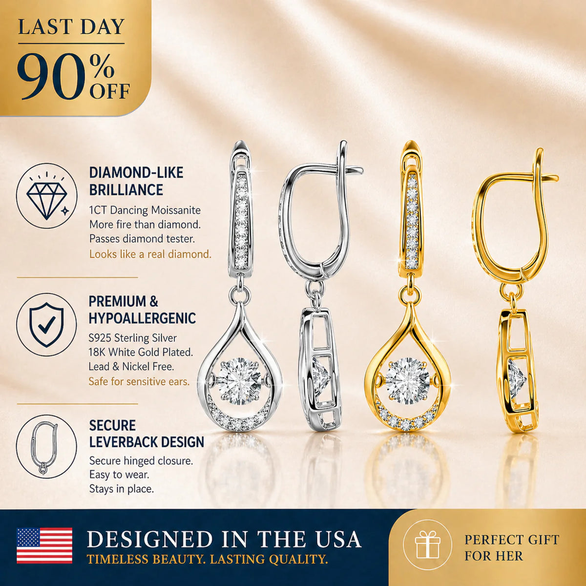 đ„ LAST DAY 90% OFF:1-Carat "Dancing" Moissanite Earrings â The Pure S925 Comfort & Sparkle You Deserveđ