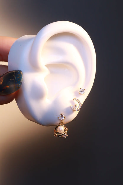 Saturn Pearl + Moon Earrings Bundle (6 Pieces) 🌌🌙💫 – Cosmic Style