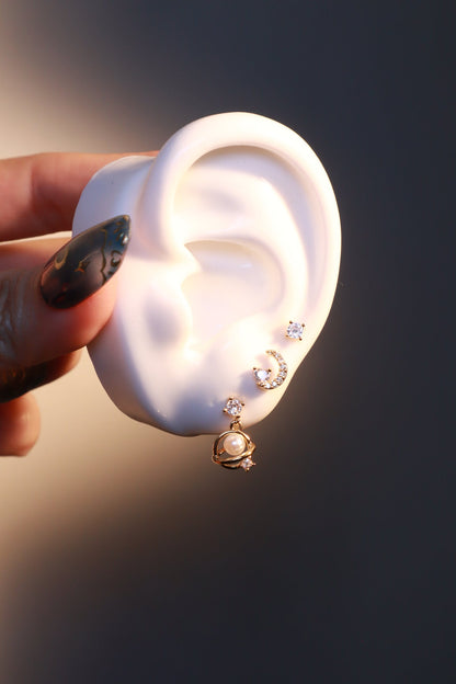 Saturn Pearl + Moon Earrings Bundle (6 Pieces) 🌌🌙💫 – Cosmic Style