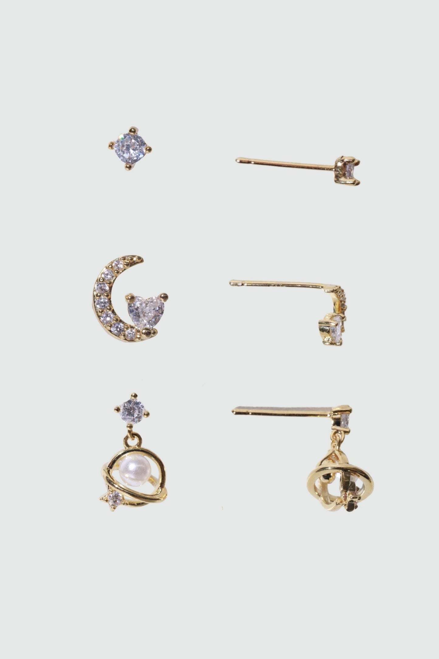 Saturn Pearl + Moon Earrings Bundle (6 Pieces) 🌌🌙💫 – Cosmic Style