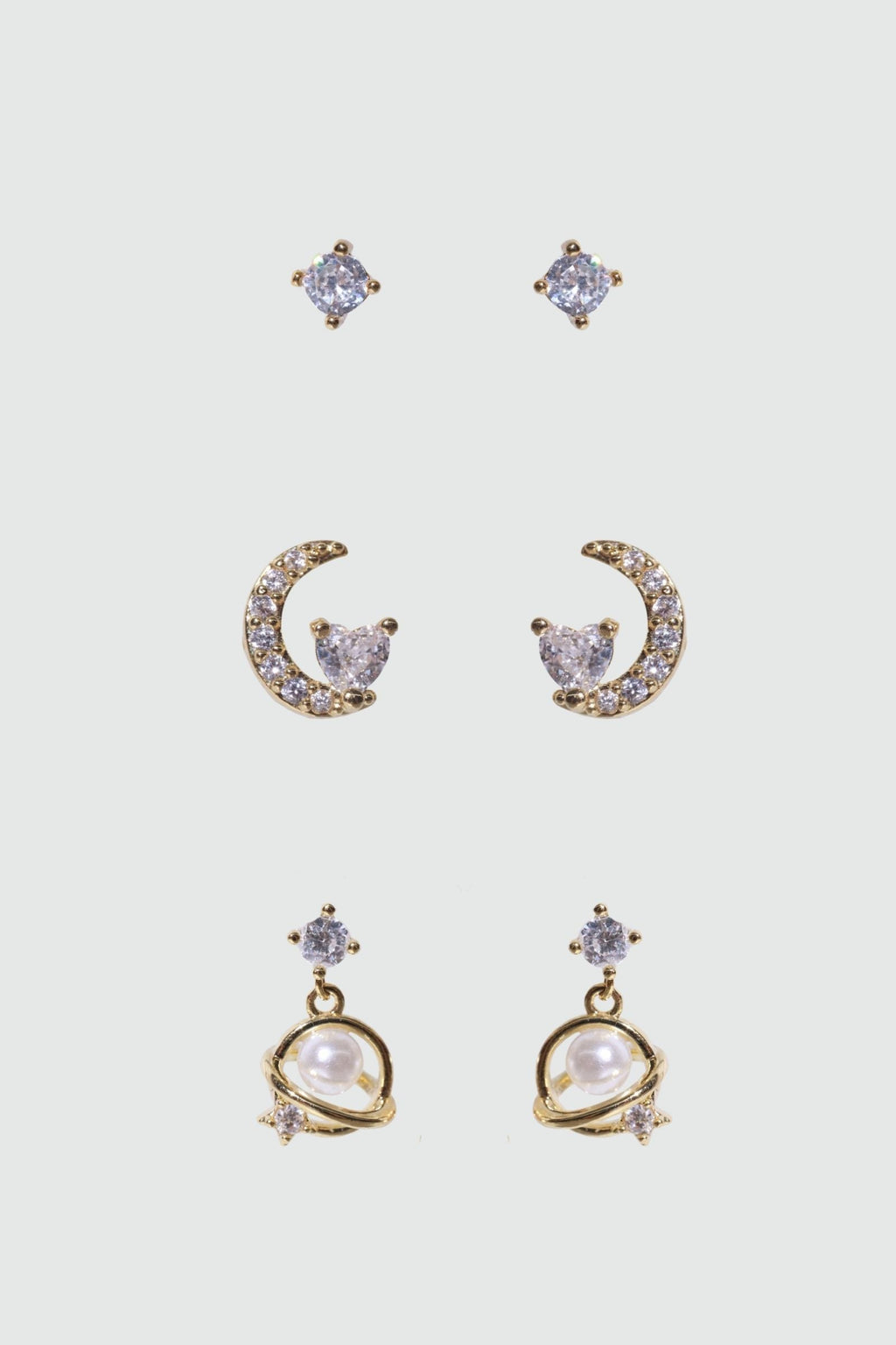 Saturn Pearl + Moon Earrings Bundle (6 Pieces) 🌌🌙💫 – Cosmic Style