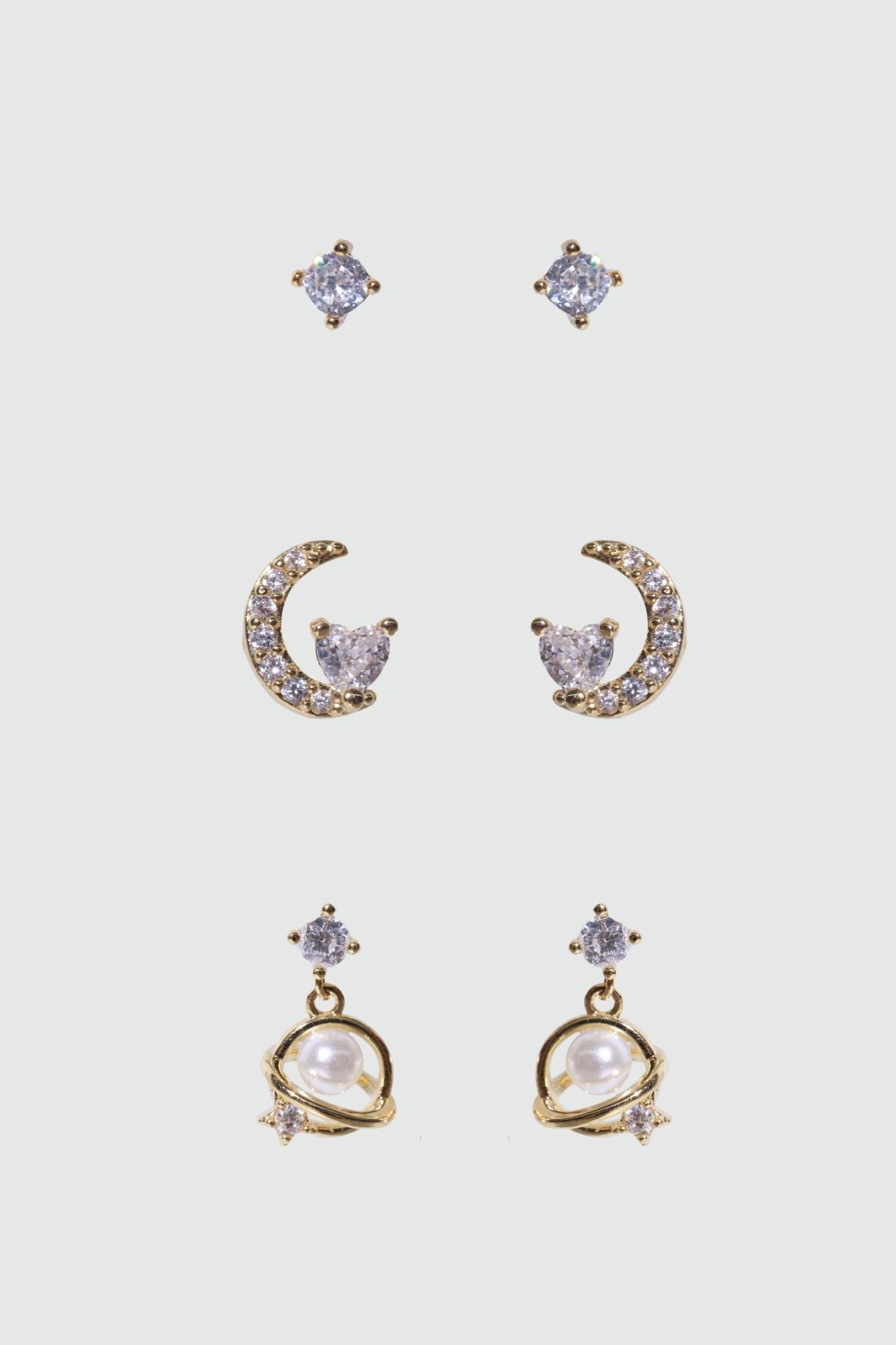 Saturn Pearl + Moon Earrings Bundle (6 Pieces) 🌌🌙💫 – Cosmic Style