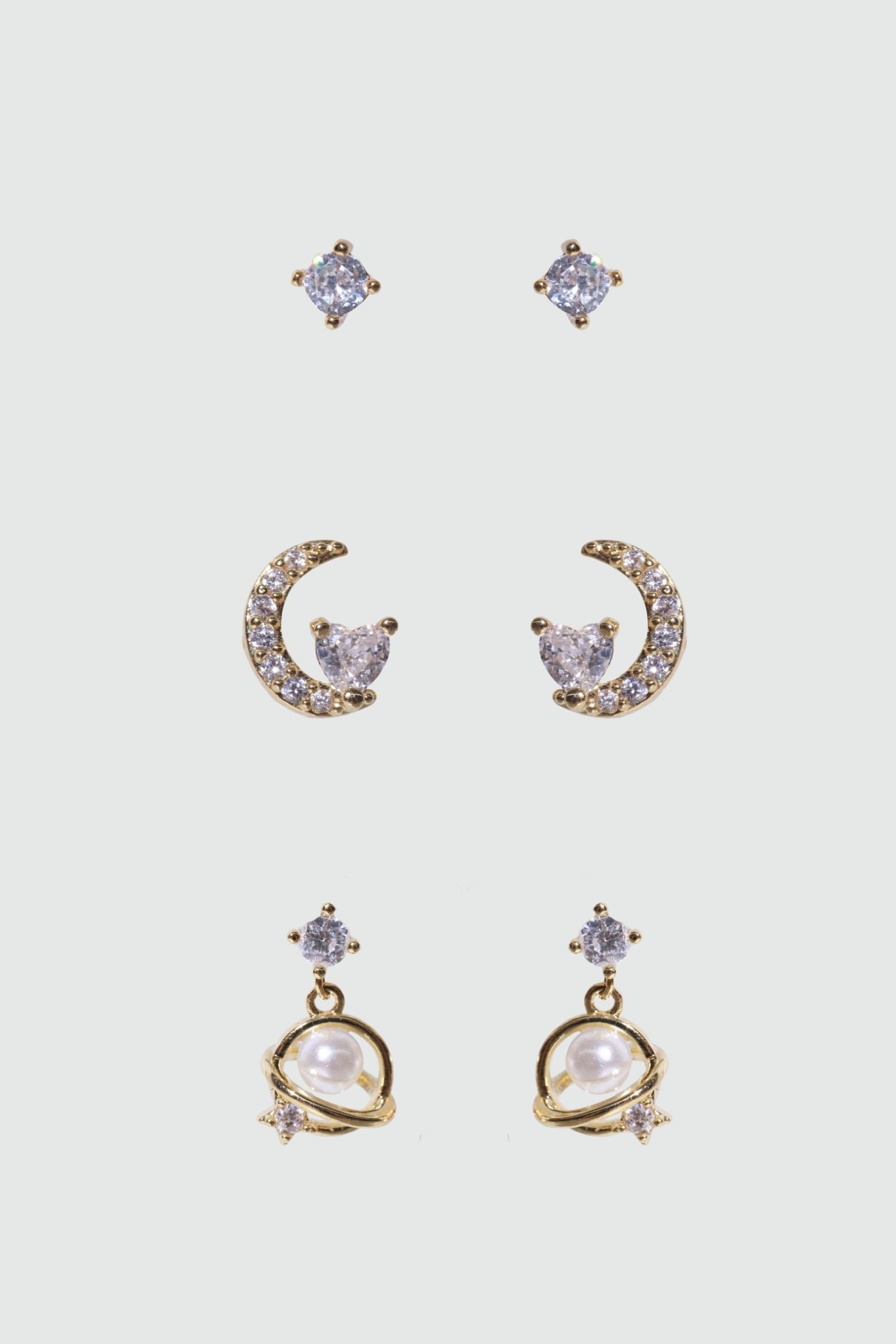Saturn Pearl + Moon Earrings Bundle (6 Pieces) 🌌🌙💫 – Cosmic Style