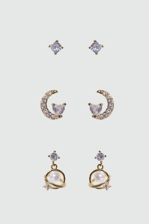 Saturn Pearl + Moon Earrings Bundle (6 Pieces) 🌌🌙💫 – Cosmic Style
