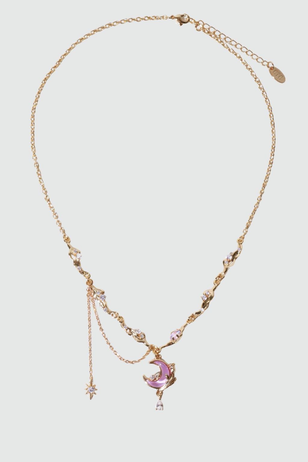 Gold-Tone Sparkle Rose Moon Necklace – Elegant Celestial Pendant