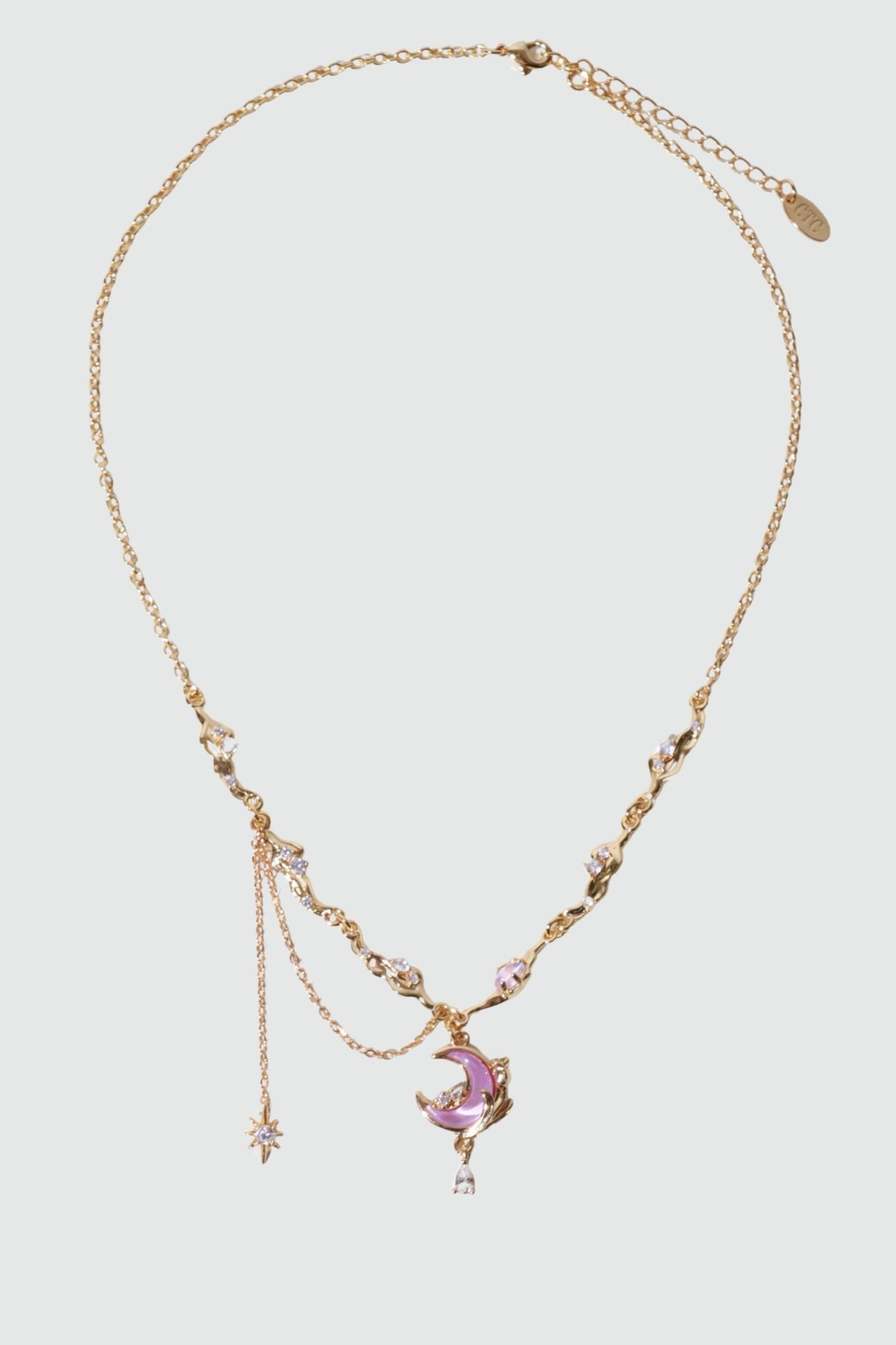 Gold-Tone Sparkle Rose Moon Necklace – Elegant Celestial Pendant