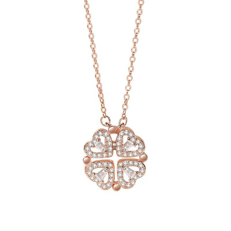 🍀 Lucky Heart Necklace – 2-in-1 Clover & Heart Pendant | Symbol of Love & Good Fortune ✨