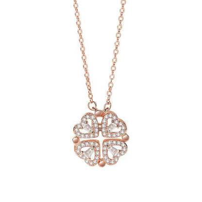 🍀 Lucky Heart Necklace – 2-in-1 Clover & Heart Pendant | Symbol of Love & Good Fortune ✨