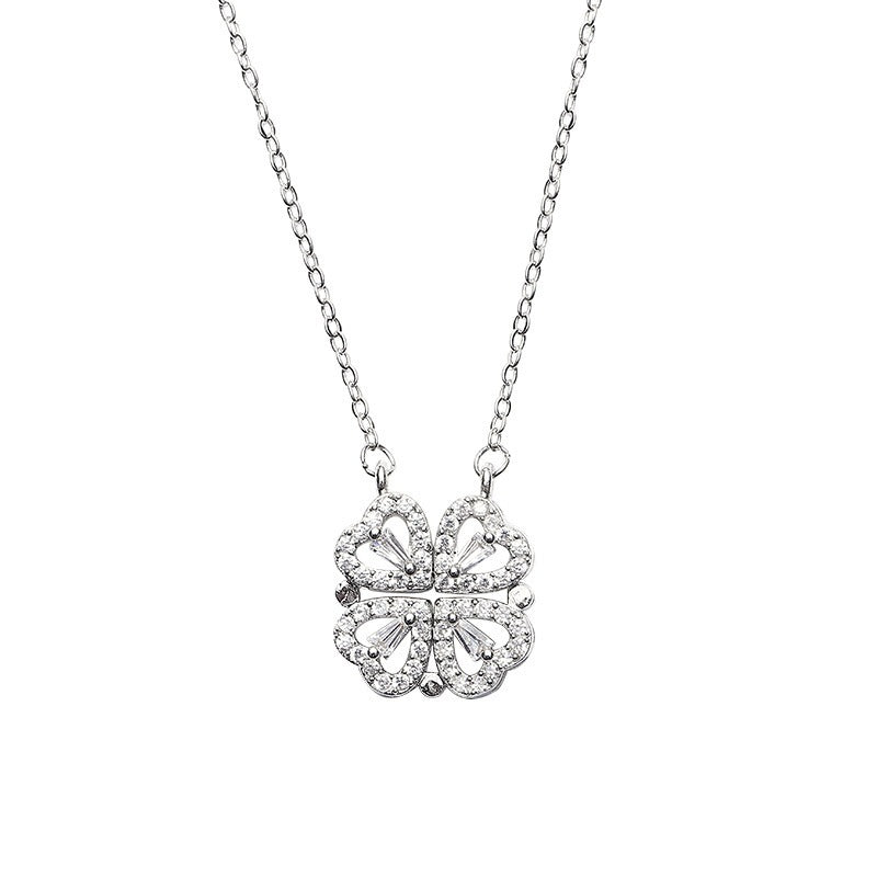 🍀 Lucky Heart Necklace – 2-in-1 Clover & Heart Pendant | Symbol of Love & Good Fortune ✨