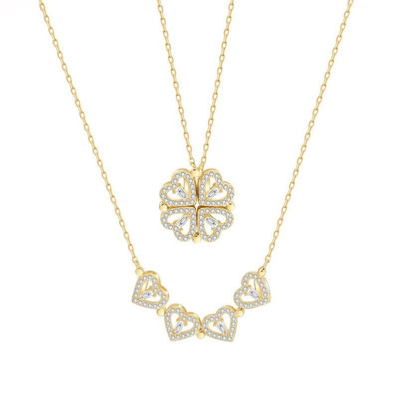 🍀 Lucky Heart Necklace – 2-in-1 Clover & Heart Pendant | Symbol of Love & Good Fortune ✨
