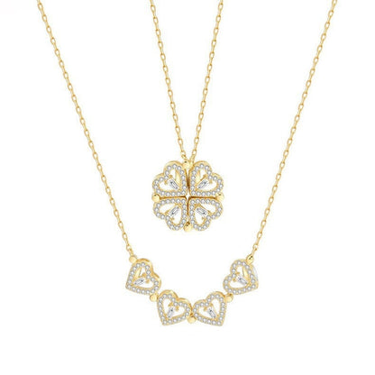 🍀 Lucky Heart Necklace – 2-in-1 Clover & Heart Pendant | Symbol of Love & Good Fortune ✨