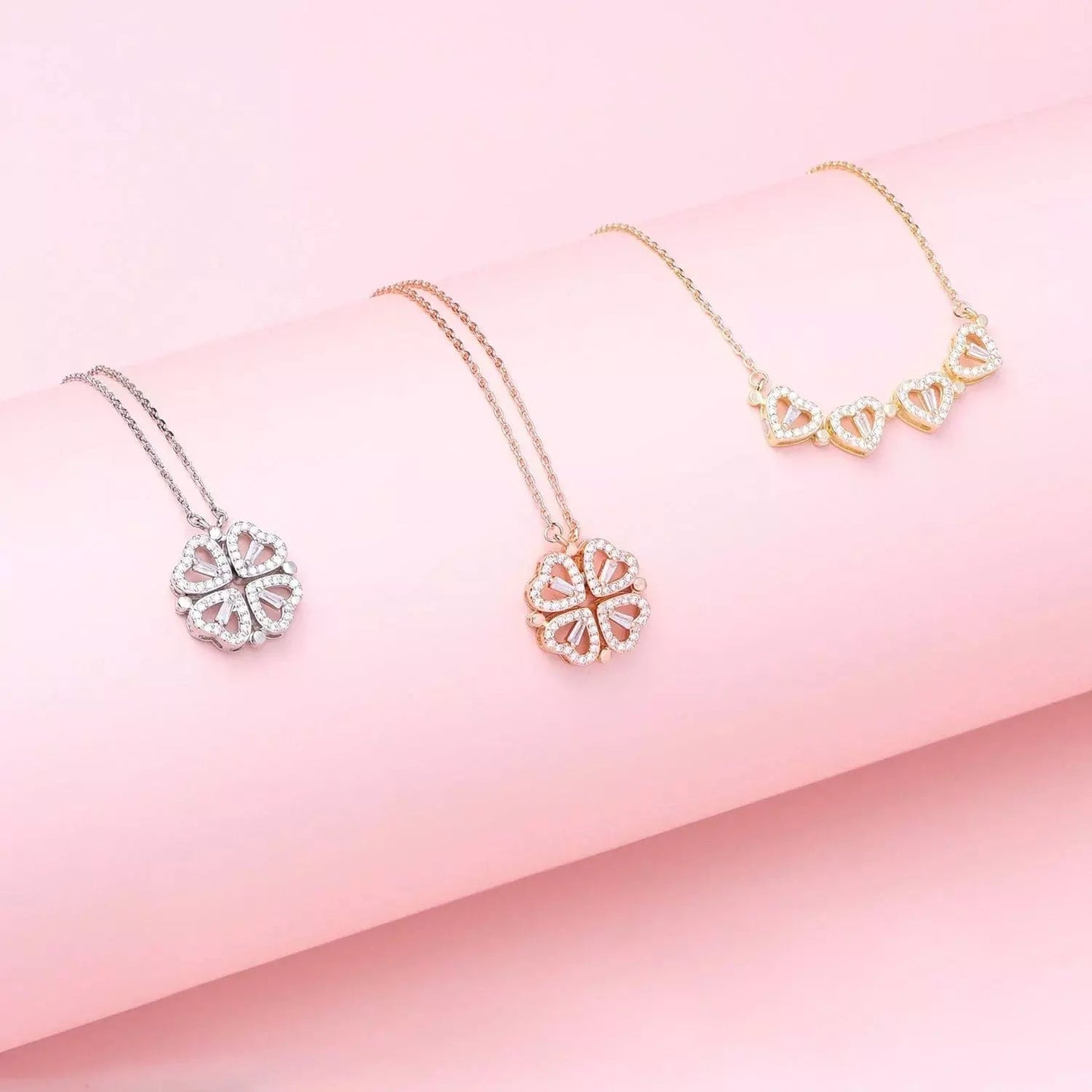 🍀 Lucky Heart Necklace – 2-in-1 Clover & Heart Pendant | Symbol of Love & Good Fortune ✨
